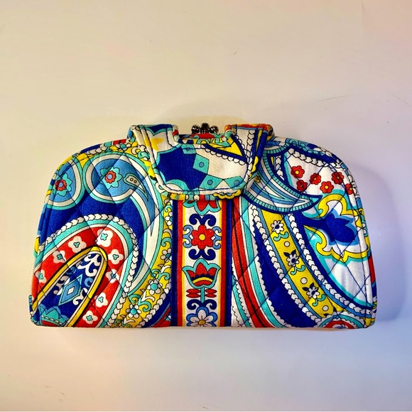 Vera Bradley Bifold Marina Blue Paisley Double Kiss Clasps Snaps Quilted Wallet - Picture 2 of 12